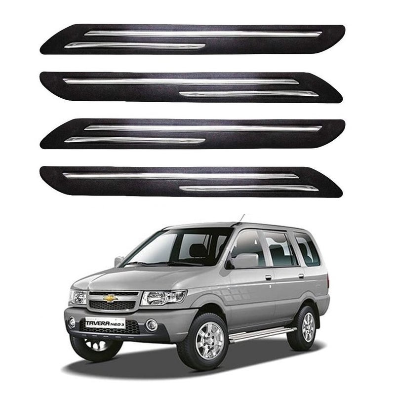 Bowrain Car Bumper Protector for Chervolet Tavera - (Black, Pack of 4, Chrome Strip) - Image 1