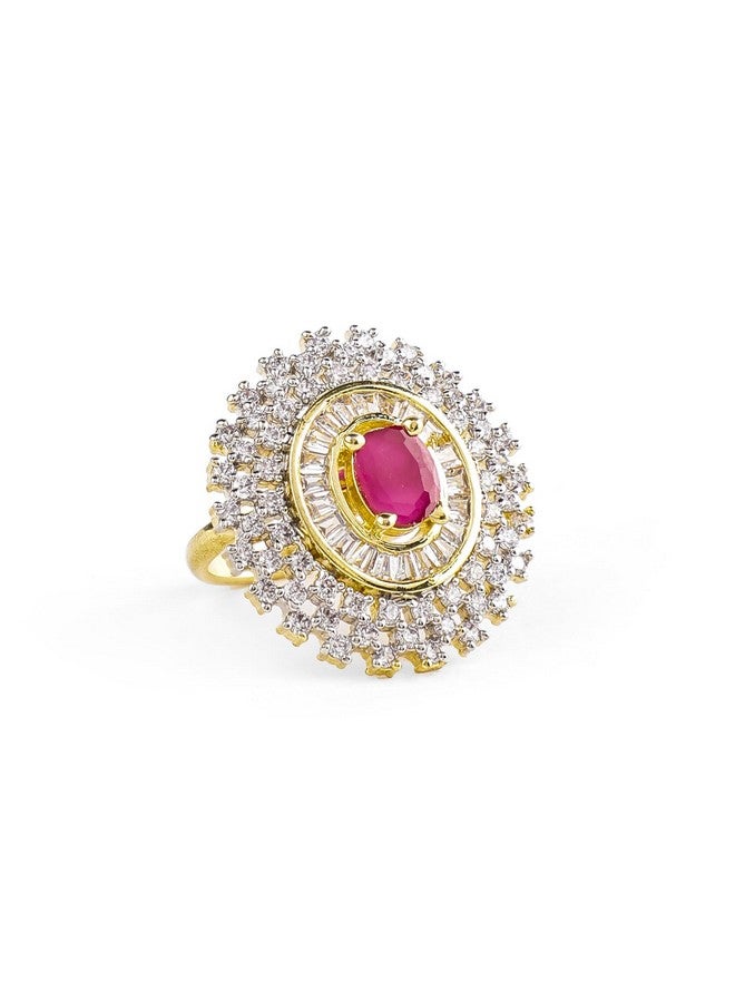 Rubans Rubans 22K Gold-Plated Ruby Pink & White Cubic Zirconia Studded Adjustable Finger Ring for Women & Girls - Perfect for Casual & Special Occasions - Image 1