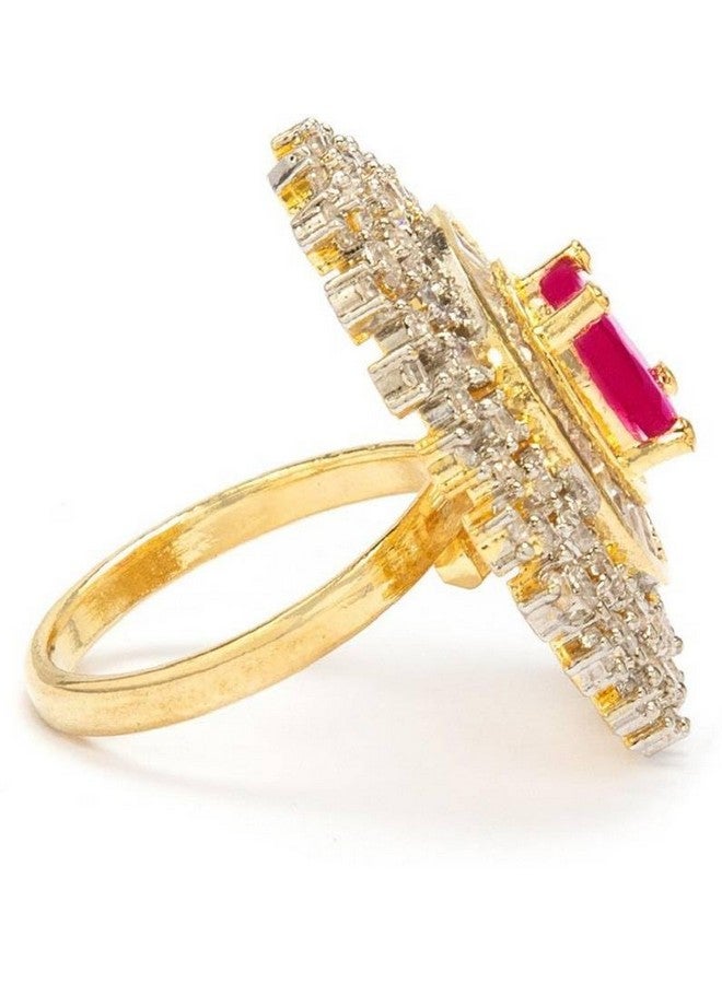 Rubans Rubans 22K Gold-Plated Ruby Pink & White Cubic Zirconia Studded Adjustable Finger Ring for Women & Girls - Perfect for Casual & Special Occasions - Image 2