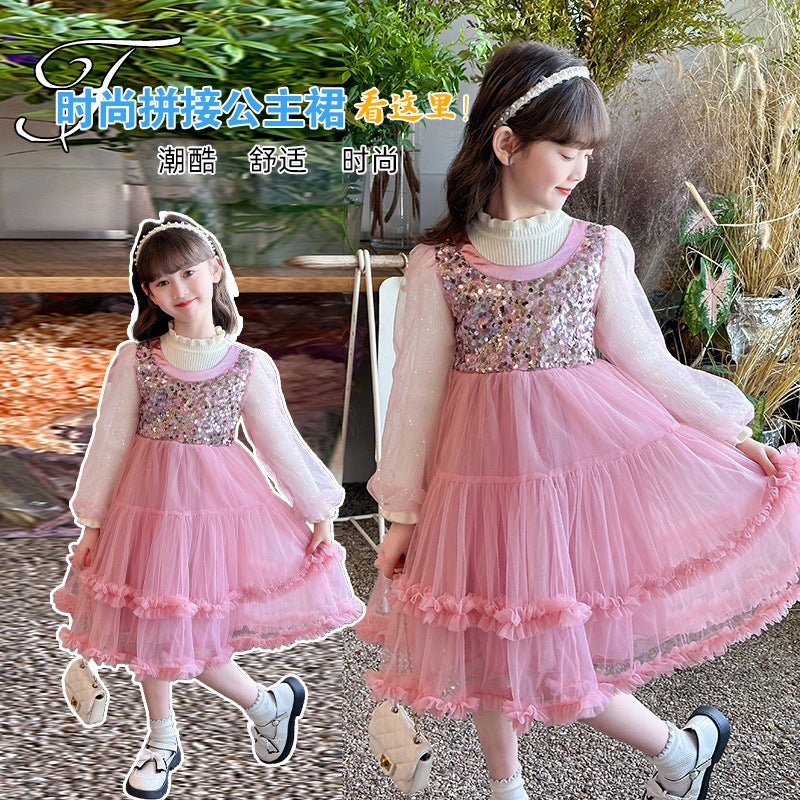 Xiyue Children'S Wear & 24019-Pink Sweetheart Sequins Sweater Princess Dress - Image 2