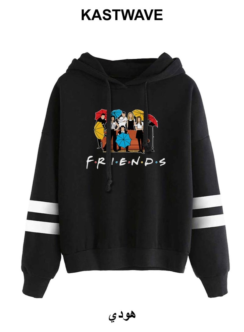 KASTWAVE Friends Hoodies for Women, Long Sleeve Drawstring Fleece Letters Print Hooded(Black,M) - Image 1
