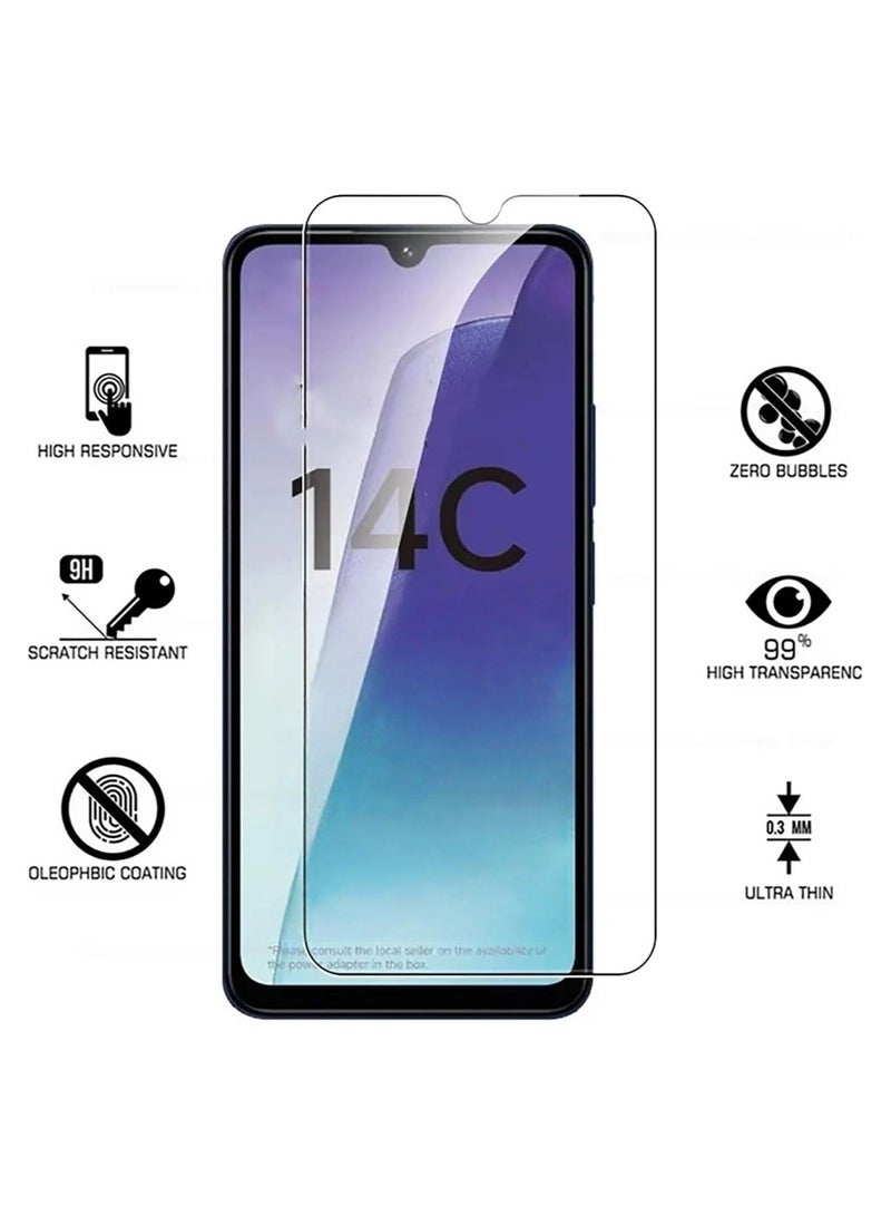 general 1+2-piece set compatible with Redmi 14C protective case  (2 pieces) screen protector tempered glass protective film soft TPU transparent protective case - Image 3