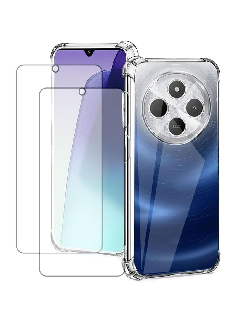 general 1+2-piece set compatible with Redmi 14C protective case  (2 pieces) screen protector tempered glass protective film soft TPU transparent protective case - Image 1