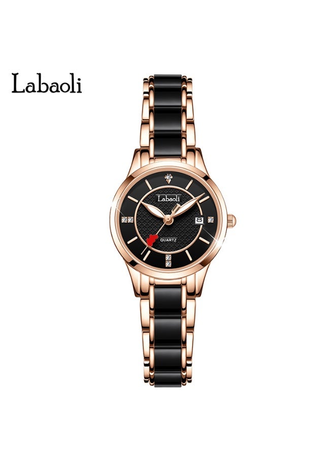 Fashion Sparkling Diamond‑Style Women Quartz Watch Two‑Row Rhinestone Bezel Ceramic Strap Daily Party Gift Watch