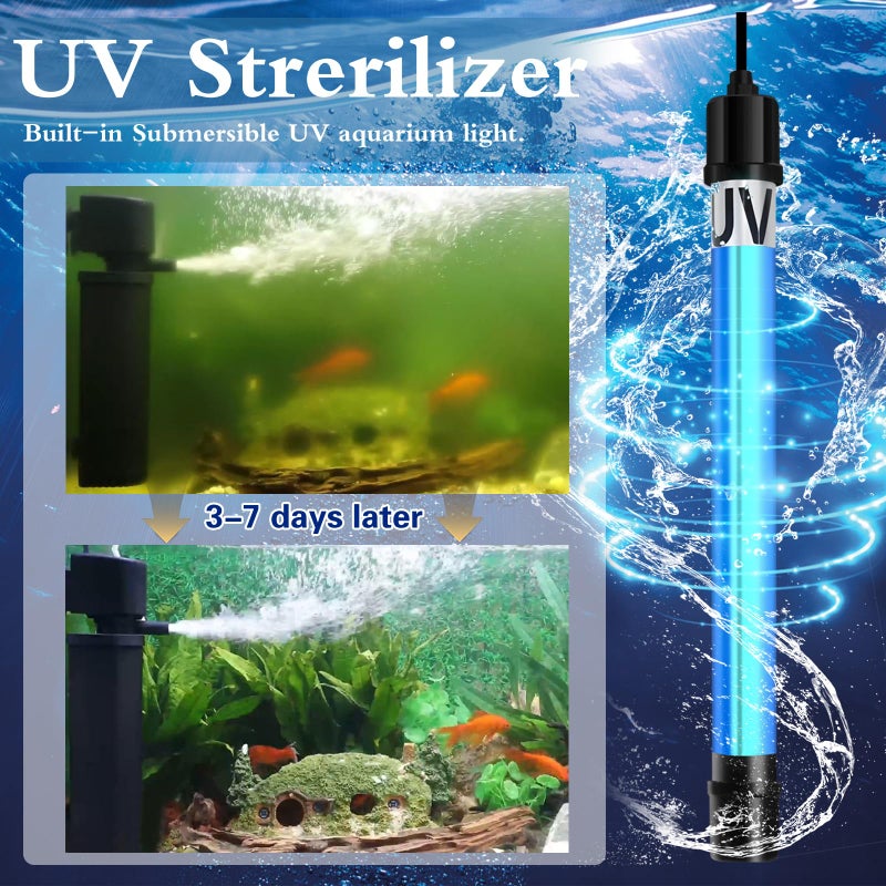TARARIUM Fish Tank Filter U-V for 45-120 Gallon Tank, 300GPH Aquarium Filter for Turtle Tank Fish Tank Green Clean Machine, Sock Filter for Cold Plunge Saltwater Freshwater Crystal Clear - Image 4