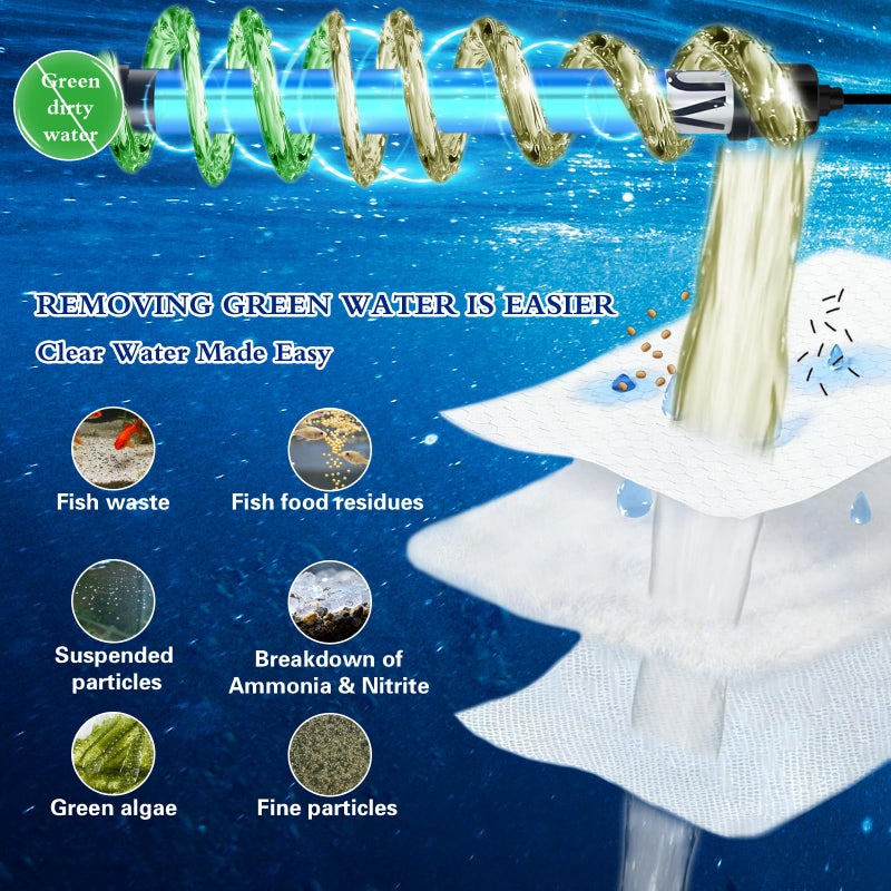 TARARIUM Fish Tank Filter U-V for 45-120 Gallon Tank, 300GPH Aquarium Filter for Turtle Tank Fish Tank Green Clean Machine, Sock Filter for Cold Plunge Saltwater Freshwater Crystal Clear - Image 3