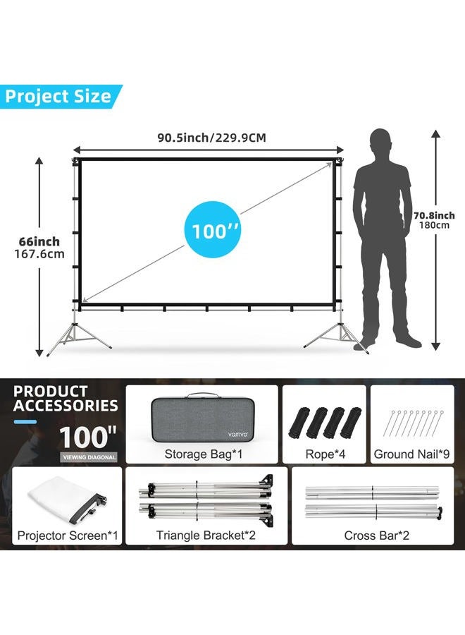 Vamvo Projector Screen with Stand, Vamvo 100 inch Portable Foldable Projection Screen with Aluminum Alloy Stand Outdoor Movie Screens with Carrying Bag for Home Theater Camping and Recreational Events - Image 5