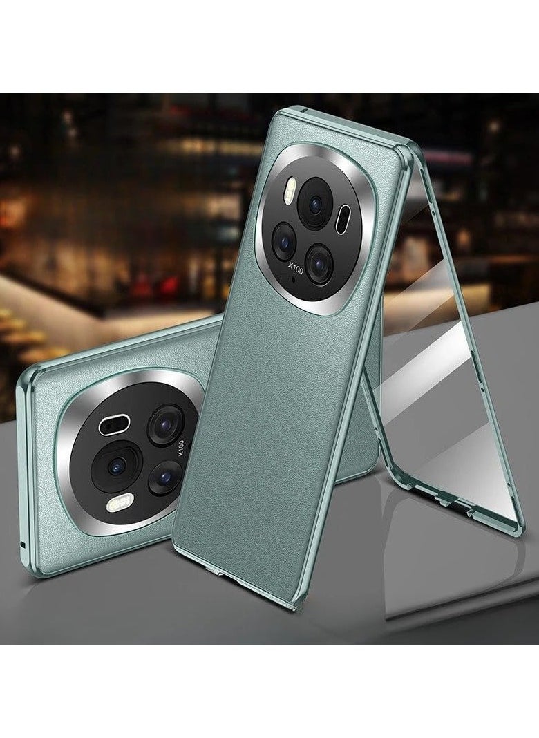General Case Compatible with Honor Magic 6 Pro, Plain Leather Magnetic Adsorption Protective Cover Full Lens Protection Cover for Honor Magic 6 Pro  - Image 1