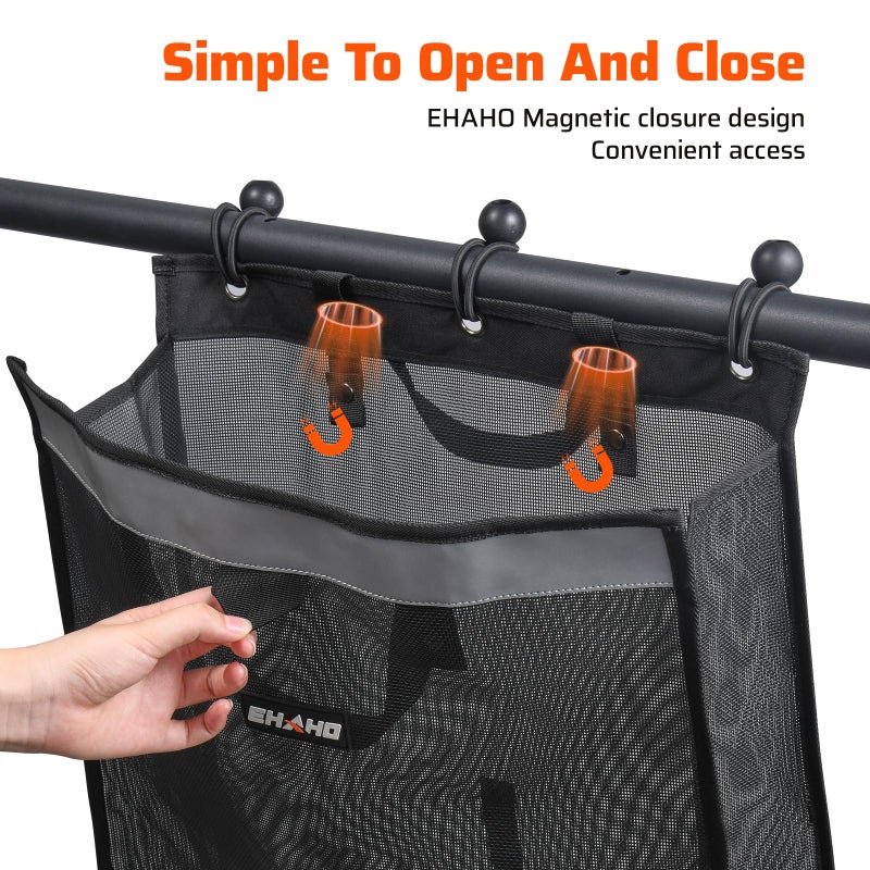 Ehaho UTV ATV Mesh Trash Bag with Reflective Strip, Universal Off-Road Trash Organizer, Large Mesh Sack with Carabiners, Fits Polaris RZR,Can-Am,CFMOTO,Arctic Cat,Pioneer,Golf Cart(Black) - Image 3