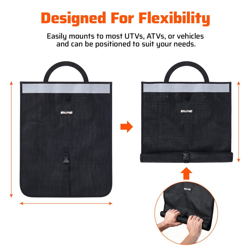 Ehaho UTV ATV Mesh Trash Bag with Reflective Strip, Universal Off-Road Trash Organizer, Large Mesh Sack with Carabiners, Fits Polaris RZR,Can-Am,CFMOTO,Arctic Cat,Pioneer,Golf Cart(Black) - Image 2