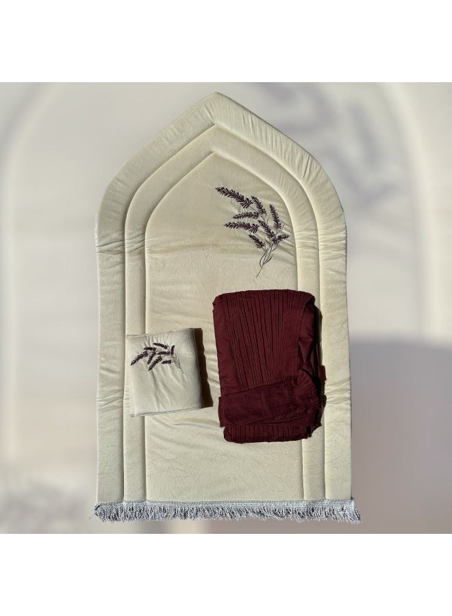 طقم سجادة صلاة إسطنبول نسائي مع ملاءة صلاة مطابقة، تصميم مطرز أنيق، ناعم وخفيف الوزن. طقم صلاة متكامل يتضمن سجادة ناعمة وملاءة صلاة مطابقة للنساء. - Image 3