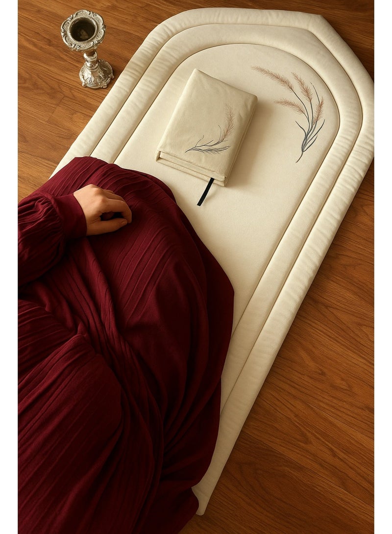 طقم سجادة صلاة إسطنبول نسائي مع ملاءة صلاة مطابقة، تصميم مطرز أنيق، ناعم وخفيف الوزن. طقم صلاة متكامل يتضمن سجادة ناعمة وملاءة صلاة مطابقة للنساء. - Image 1