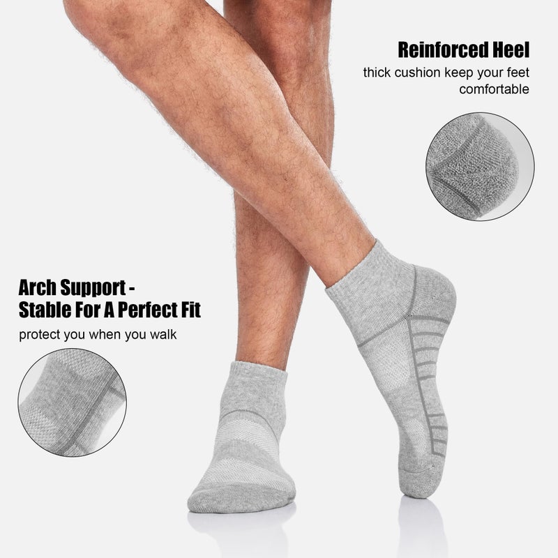 Lapulas Athletic Quarter Socks for Men Women, Cotton Mesh, Cushioned Arch Support, Non-Slip Running Ankle Design, 6 Pack - Image 3