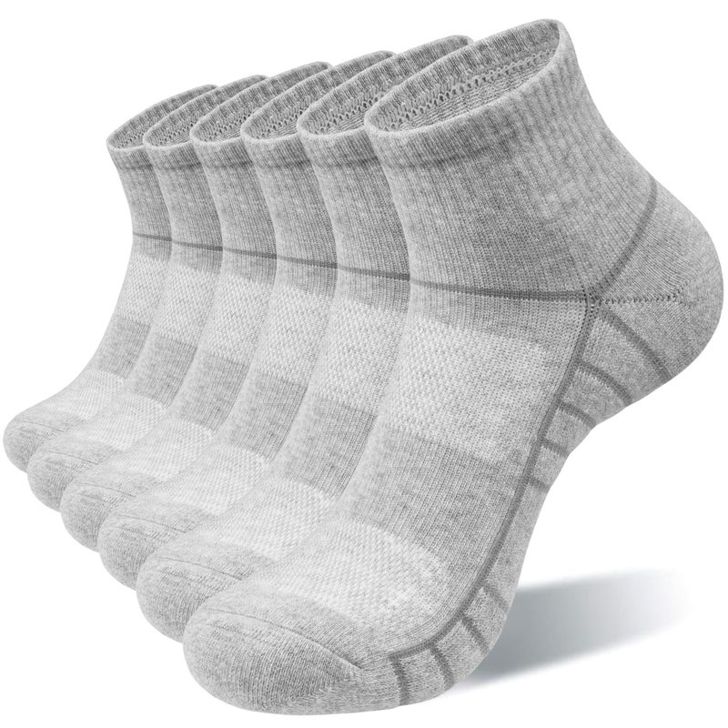 Lapulas Athletic Quarter Socks for Men Women, Cotton Mesh, Cushioned Arch Support, Non-Slip Running Ankle Design, 6 Pack - Image 1
