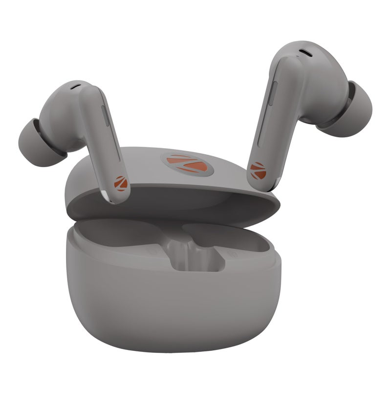 Zebronics in-Ear Wireless Earbuds, 50dB Hybrid ANC, Upto 27 Hrs Backup, Transparency Mode, 13mm Neodymium Magnet Drivers, 3 EQ Modes, Low-Latency Gaming, Quad Mic, BT v6.0 (Monk Pro, Grey) - Image 1