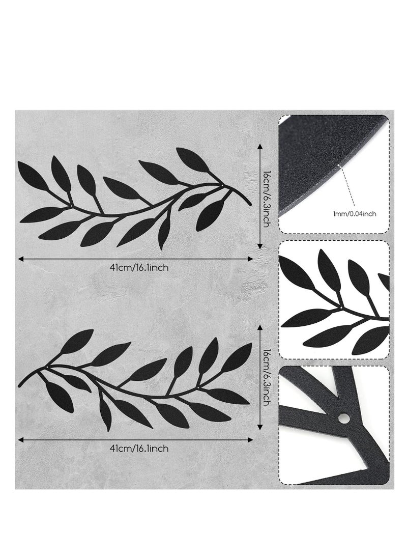SYOSI - 1Pair Metal Tree Leaf Wall Decor Vine Olive Branch Leaf Wall Art Wrought Iron Scroll Above The Bed, Living Room, Outdoor Decoration Black - Image 1