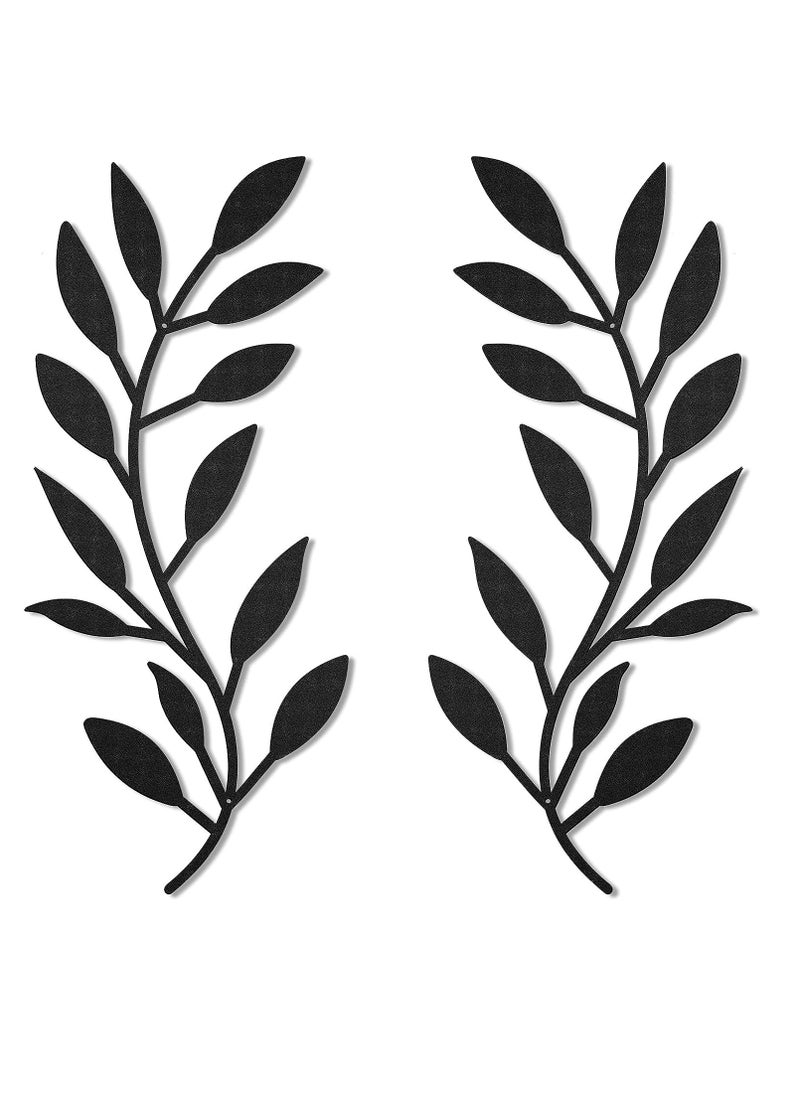 SYOSI - 1Pair Metal Tree Leaf Wall Decor Vine Olive Branch Leaf Wall Art Wrought Iron Scroll Above The Bed, Living Room, Outdoor Decoration Black - Image 1
