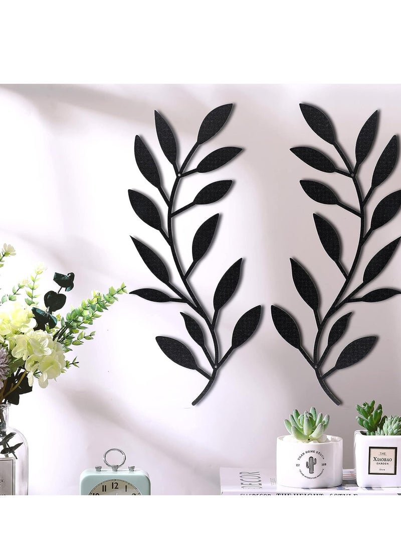 SYOSI - 1Pair Metal Tree Leaf Wall Decor Vine Olive Branch Leaf Wall Art Wrought Iron Scroll Above The Bed, Living Room, Outdoor Decoration Black - Image 1