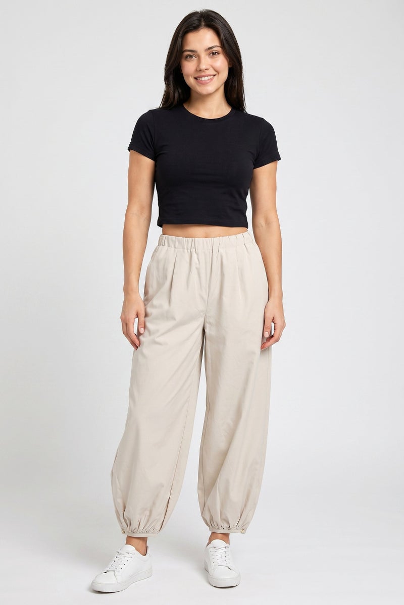 Threadbare Women Balloon Fit Solid Track Pants, Beige - Image 2