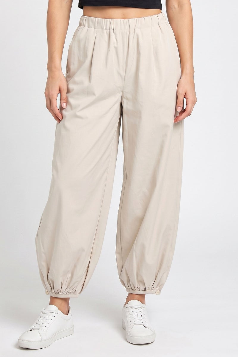 Threadbare Women Balloon Fit Solid Track Pants, Beige - Image 1