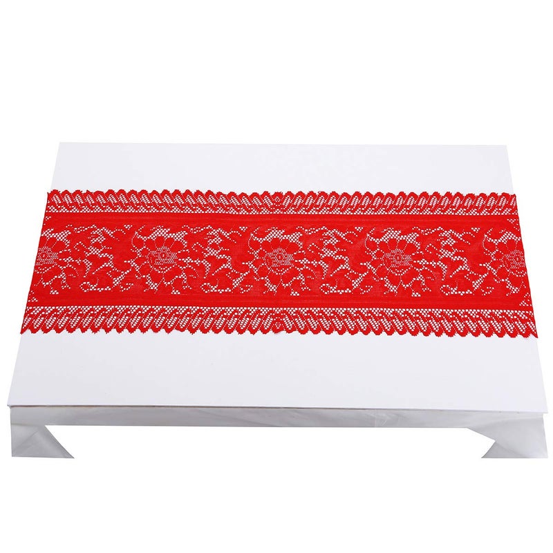 mookaitedecor Lace Table Runner for Wedding Party Coffee Table Decor Red  13 x 70 Inch - Image 2