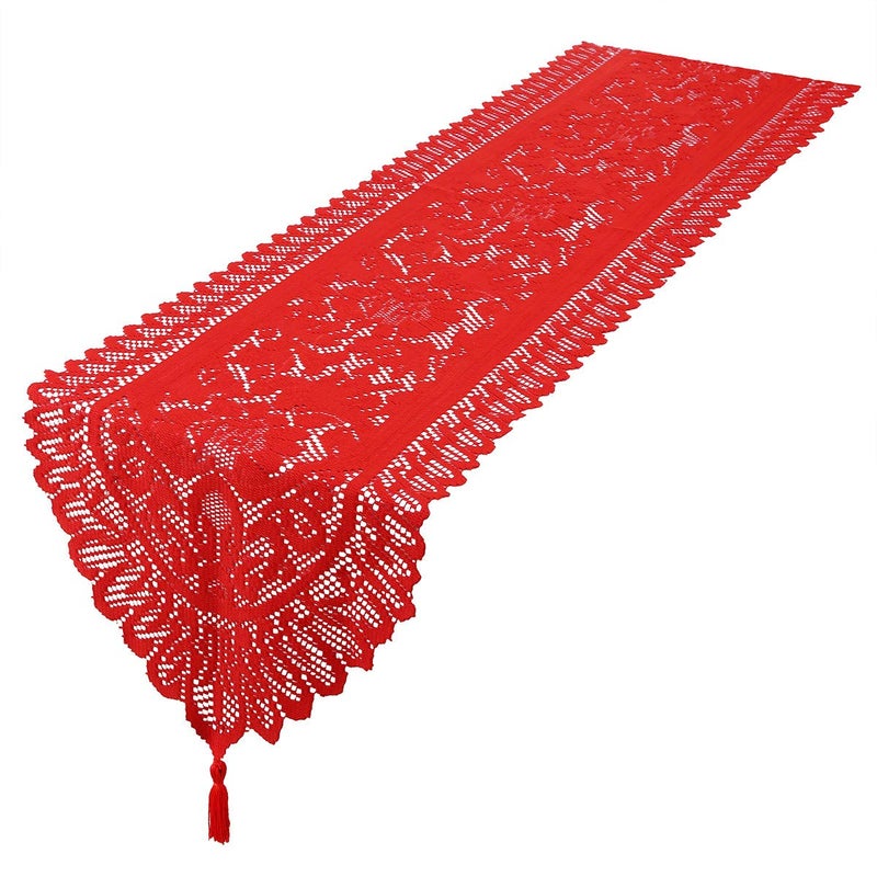mookaitedecor Lace Table Runner for Wedding Party Coffee Table Decor Red  13 x 70 Inch - Image 1