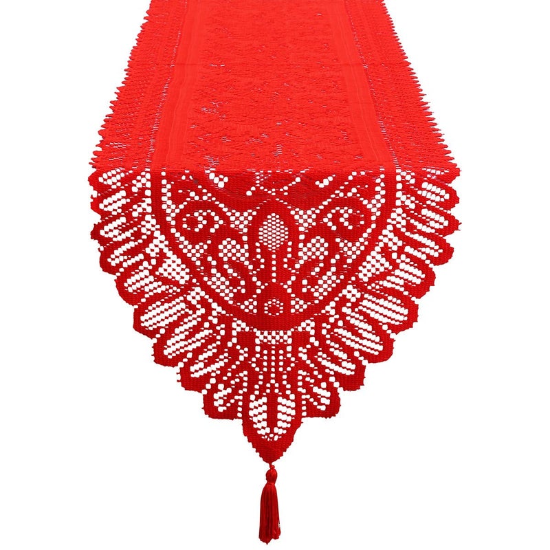 mookaitedecor Lace Table Runner for Wedding Party Coffee Table Decor Red  13 x 70 Inch - Image 3