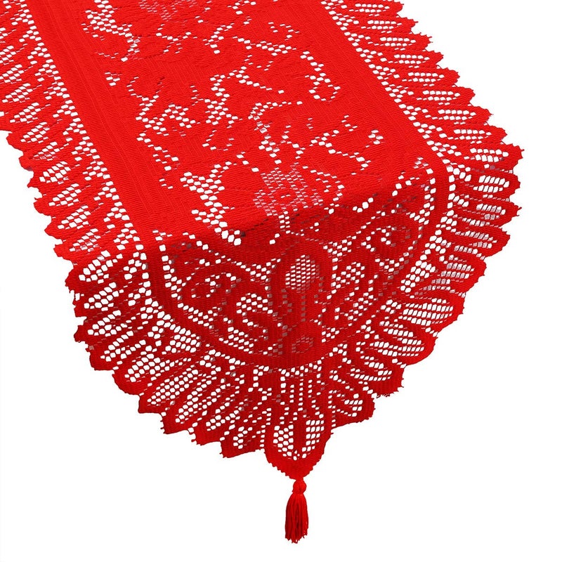 mookaitedecor Lace Table Runner for Wedding Party Coffee Table Decor Red  13 x 70 Inch - Image 4