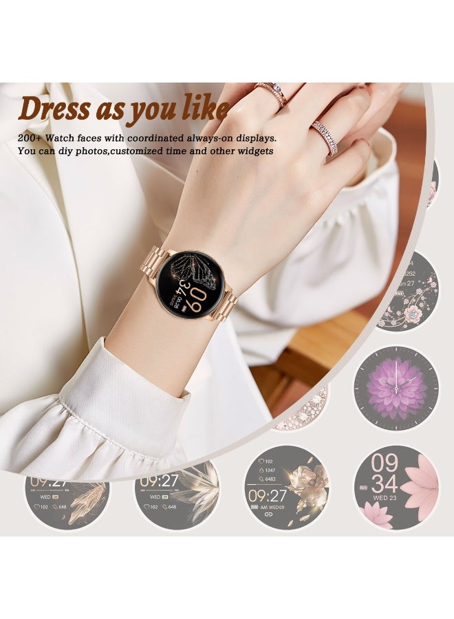 LIGE Elegant Simplicity Smart Watch for Women,1.39 Inch IPS Full Touch Screen Wireless Calling, IP67 Waterproof, Sports Tracker, Health/Heart Rate/Sleep Monitoring Smart Watches,Suitable for Ladies with Stainless Steel Rose Gold Strap,Compatible with iOS and Android Phones - Image 2