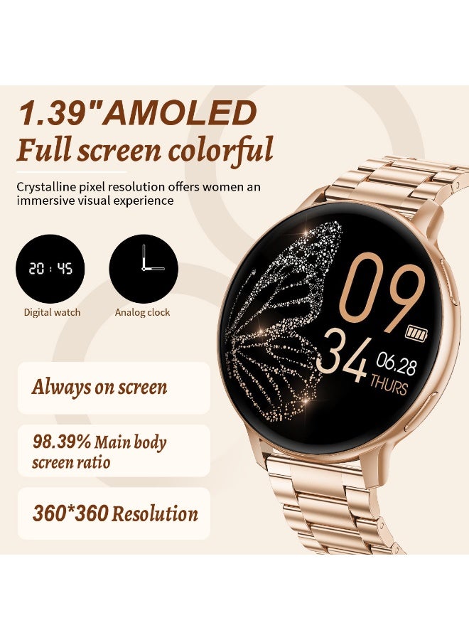 LIGE Elegant Simplicity Smart Watch for Women,1.39 Inch IPS Full Touch Screen Wireless Calling, IP67 Waterproof, Sports Tracker, Health/Heart Rate/Sleep Monitoring Smart Watches,Suitable for Ladies with Stainless Steel Rose Gold Strap,Compatible with iOS and Android Phones - Image 5