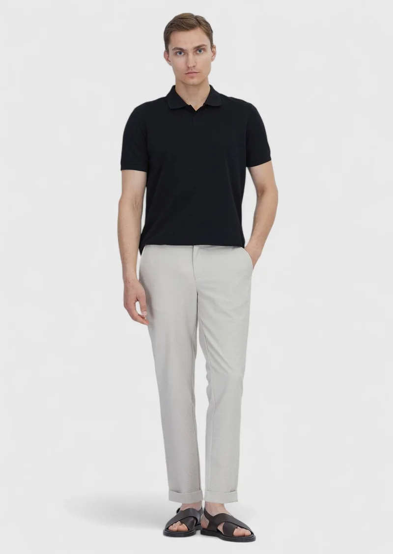 RAMSEY Black Plain Polo Neck 100% Cotton T-Shirt