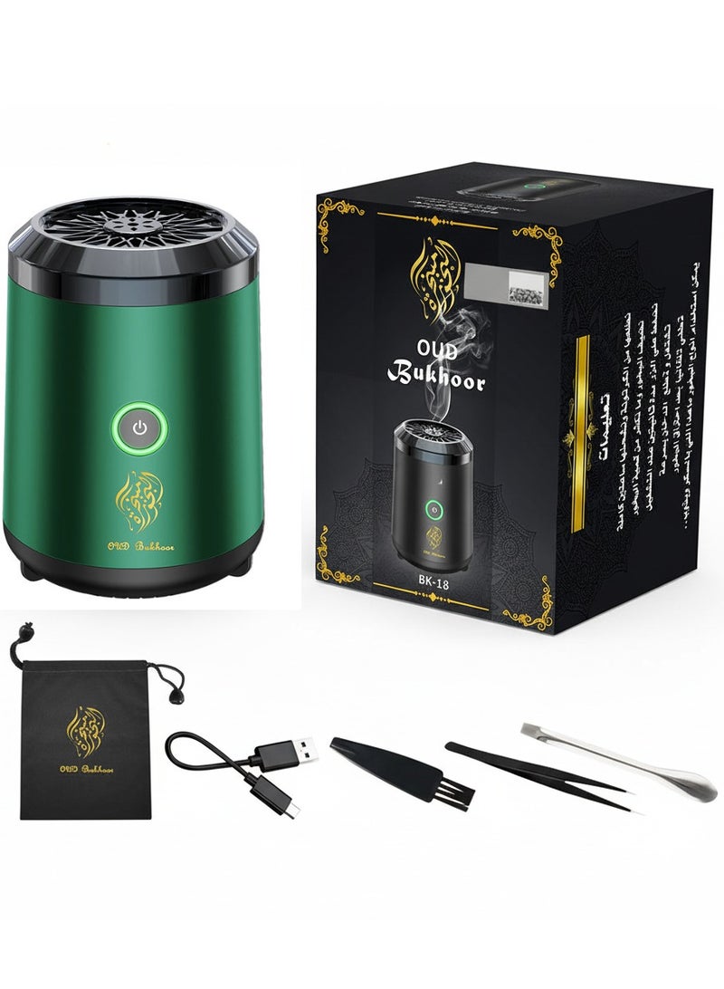 بخور مبخرة صغيرة محمولة | موزع بخور وعود كهربائي قابل للشحن عبر USB | حامل بخور عربي، جهاز مبخر للمنزل والمكتب والسفر والسيارة، عطر أخضر - Image 1