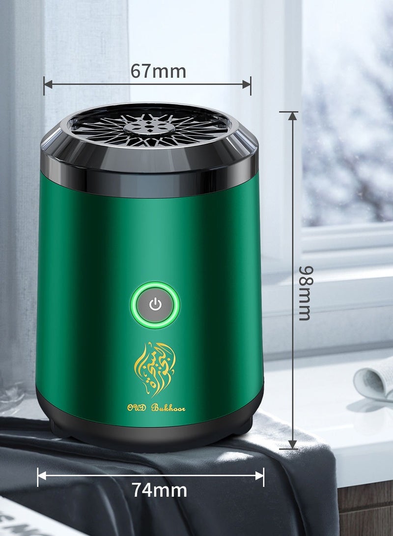 بخور مبخرة صغيرة محمولة | موزع بخور وعود كهربائي قابل للشحن عبر USB | حامل بخور عربي، جهاز مبخر للمنزل والمكتب والسفر والسيارة، عطر أخضر - Image 2