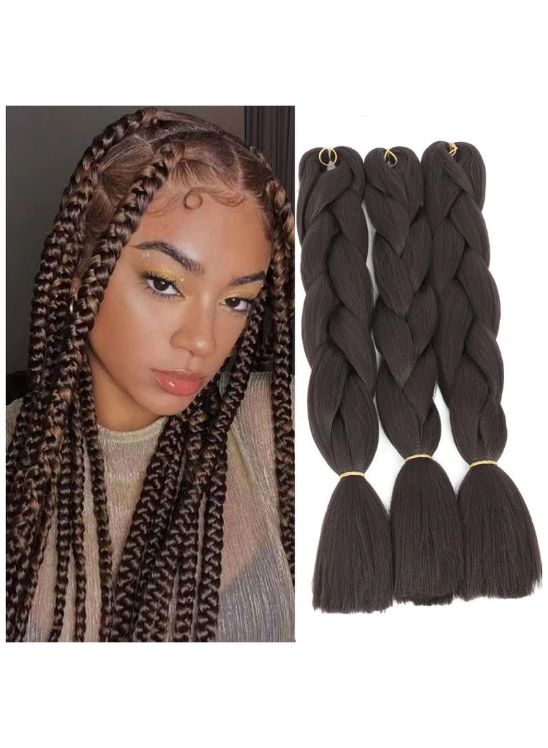 إستيل وصلات شعر أفريقية، وصلات شعر كروشيه مضفرة، شعر تجديل صناعي بدرجة حرارة عالية، شعر ياكي جامبو مضفر (بني، 3 قطع) - Image 1