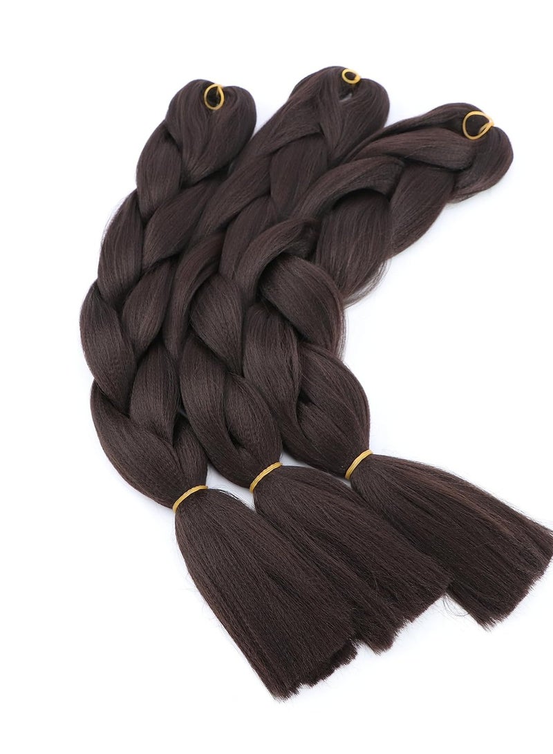 إستيل وصلات شعر أفريقية، وصلات شعر كروشيه مضفرة، شعر تجديل صناعي بدرجة حرارة عالية، شعر ياكي جامبو مضفر (بني، 3 قطع) - Image 2