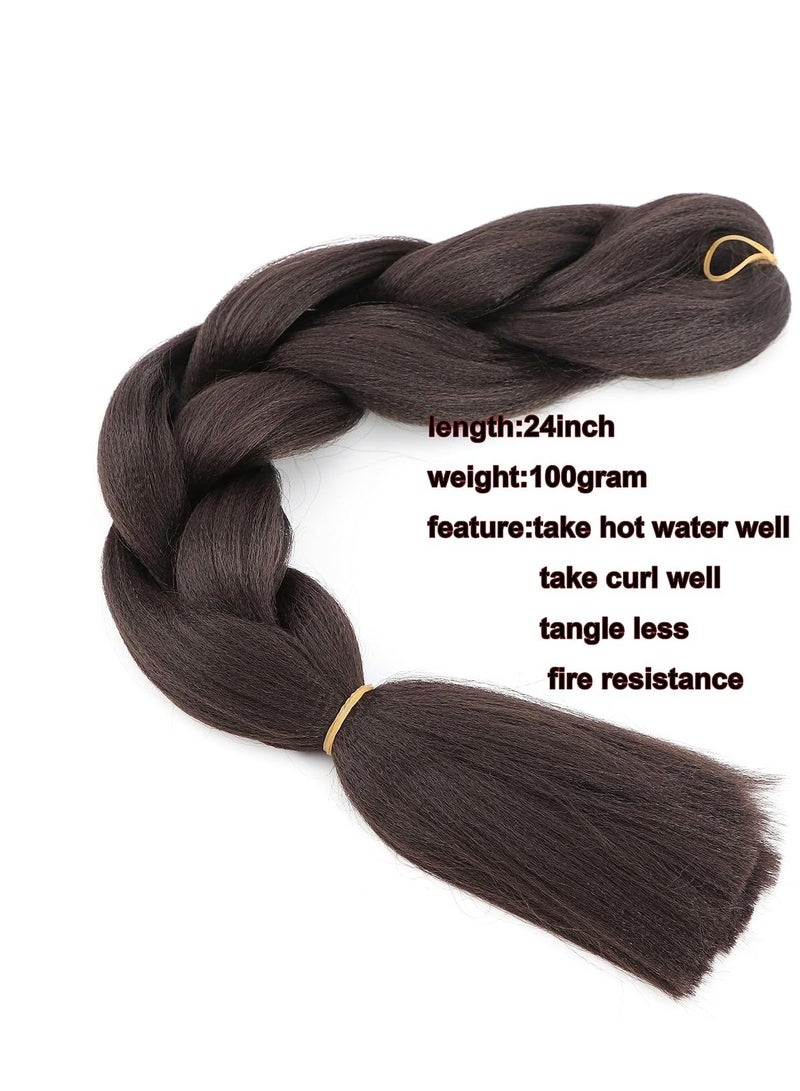 إستيل وصلات شعر أفريقية، وصلات شعر كروشيه مضفرة، شعر تجديل صناعي بدرجة حرارة عالية، شعر ياكي جامبو مضفر (بني، 3 قطع) - Image 3