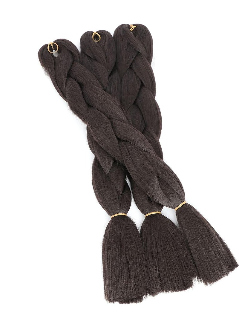 إستيل وصلات شعر أفريقية، وصلات شعر كروشيه مضفرة، شعر تجديل صناعي بدرجة حرارة عالية، شعر ياكي جامبو مضفر (بني، 3 قطع) - Image 4