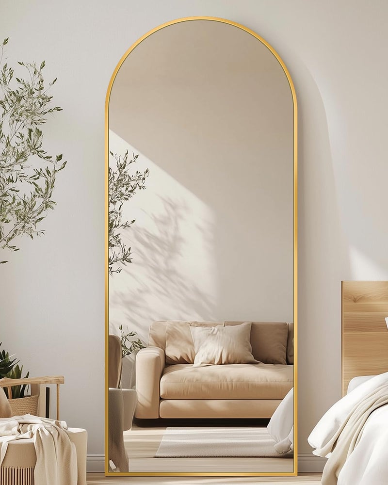 Antok Arched Full Length Mirror, 58"x19" Gold Metal Frame Floor Mirror for Bedroom Living Room, Freestanding/Wall Mount/Leaning - Image 1