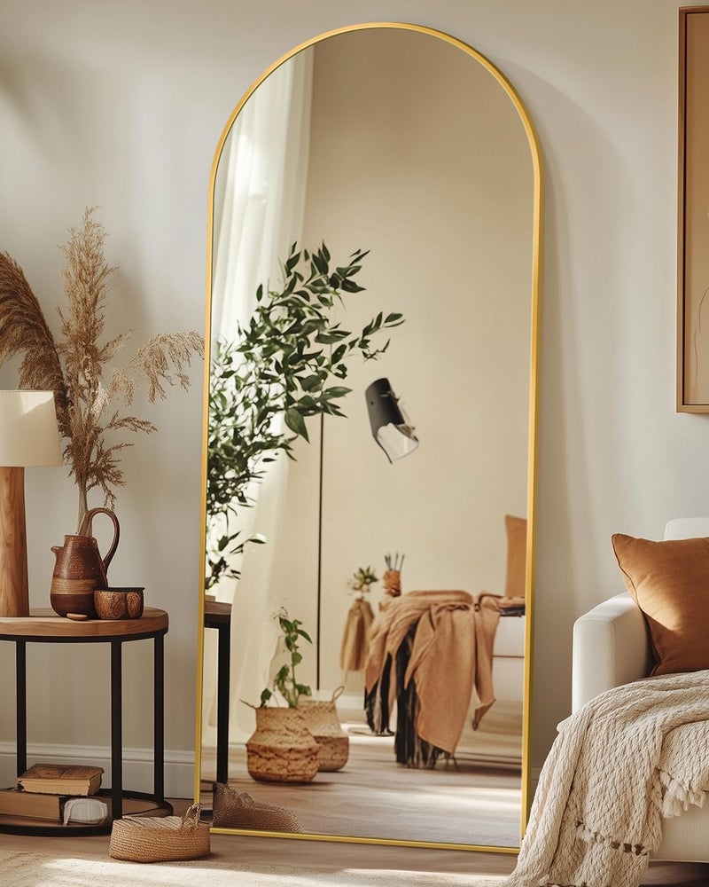 Antok Arched Full Length Mirror, 58"x19" Gold Metal Frame Floor Mirror for Bedroom Living Room, Freestanding/Wall Mount/Leaning - Image 3
