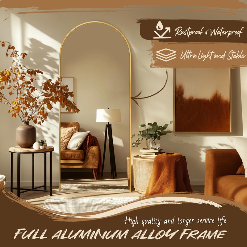 Antok Arched Full Length Mirror, 58"x19" Gold Metal Frame Floor Mirror for Bedroom Living Room, Freestanding/Wall Mount/Leaning - Image 5