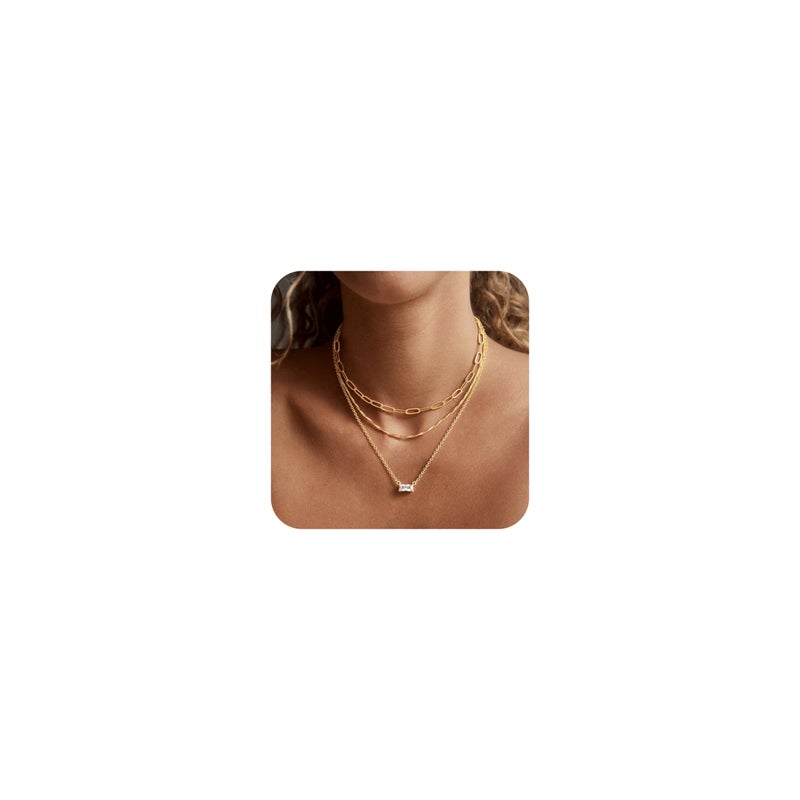 BERISO 14K Gold Plated Layered Necklace for Women, 3 Layer Dainty Gold Necklace with Minimalist Pendant, Elegant Everyday Gold Jewelry Gift - Image 1