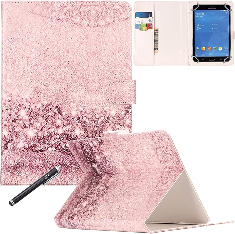 Newshine Universal 7.0" case, Flower Marble Pattern Synthetic Leather Folding Folio Stand Case with Card Slots&Money Pocket for All 7 inch Tablet Including Samsung Lenovo Kindle - Bling - Image 1
