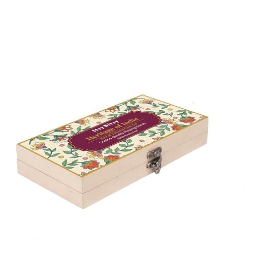 itsy-bitsy Itsy Bitsy Heritage of India Playing Cards |Timeless Artistry | Pine MDF Wooden Box with Antique Latch | Pack of 3 | Classic Casino Quality Card Decks for Family, Party & Gift - Image 1