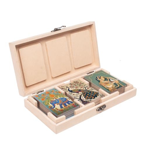 itsy-bitsy Itsy Bitsy Heritage of India Playing Cards |Timeless Artistry | Pine MDF Wooden Box with Antique Latch | Pack of 3 | Classic Casino Quality Card Decks for Family, Party & Gift - Image 2
