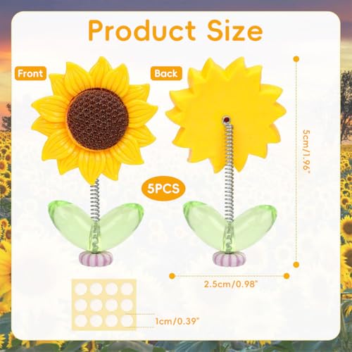 STHIRA® 5Pcs Mini Sunflower for Car Dashboard 2.36 Inches Swinging Sun Flower Car Decor Self-Adhesive Cute Auto Ornaments Removable Auto Interior Accessories for Mirror, Vehicle Gadgets Latest 2025 - Image 2