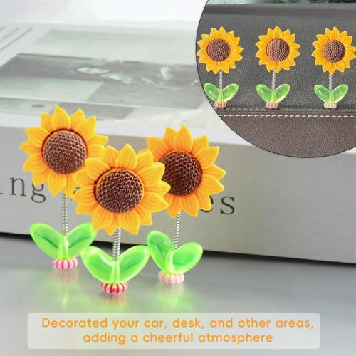 STHIRA® 5Pcs Mini Sunflower for Car Dashboard 2.36 Inches Swinging Sun Flower Car Decor Self-Adhesive Cute Auto Ornaments Removable Auto Interior Accessories for Mirror, Vehicle Gadgets Latest 2025 - Image 3