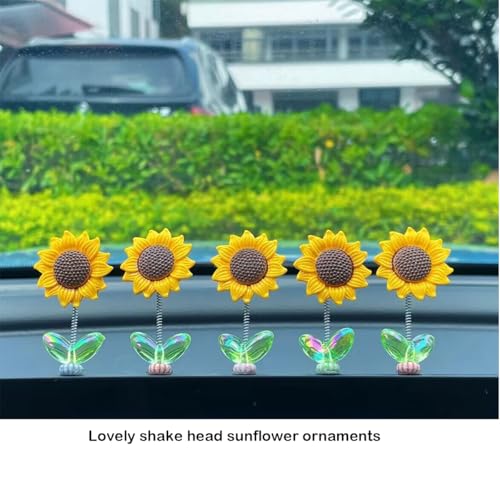 STHIRA® 5Pcs Mini Sunflower for Car Dashboard 2.36 Inches Swinging Sun Flower Car Decor Self-Adhesive Cute Auto Ornaments Removable Auto Interior Accessories for Mirror, Vehicle Gadgets Latest 2025 - Image 5