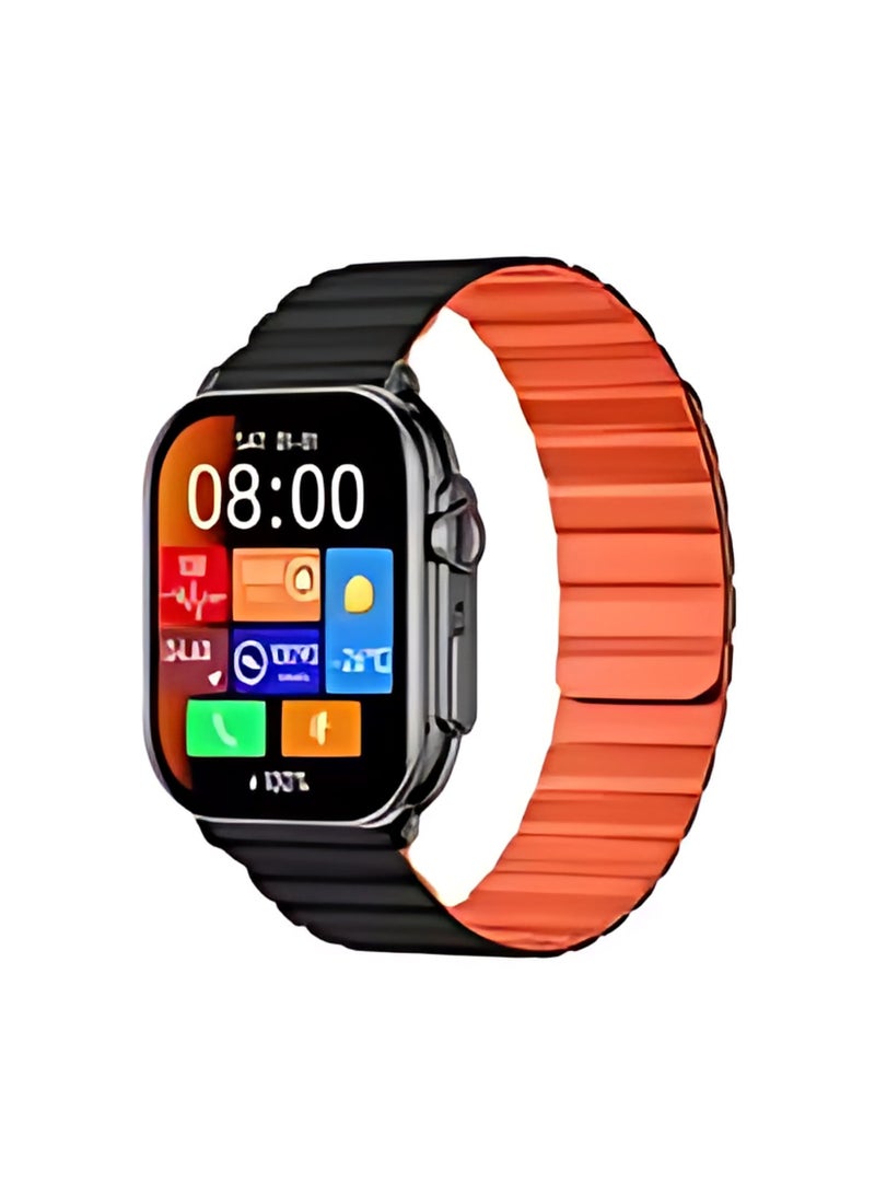 Imiki SF1 Smartwatch – 2.01" AMOLED Display with 1000 Nits Brightness, Bluetooth Calling, 100+ Sports Modes, IP68 Waterproof, Metal Case, Business & Fashion Fitness Watch – Black + Orange Strap  - Image 1
