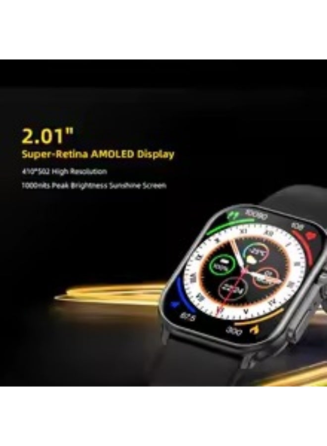 Imiki SF1 Smartwatch – 2.01" AMOLED Display with 1000 Nits Brightness, Bluetooth Calling, 100+ Sports Modes, IP68 Waterproof, Metal Case, Business & Fashion Fitness Watch – Black + Orange Strap  - Image 3