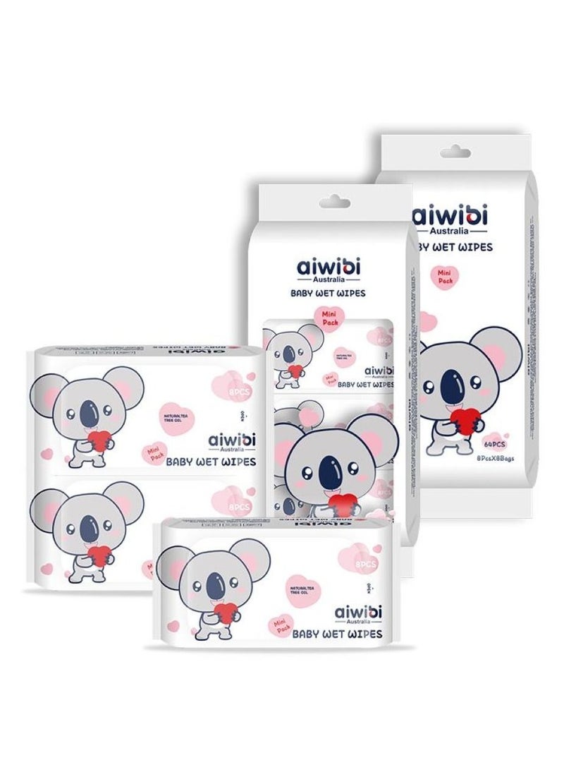 Aiwibi Mini Baby Wet Wipes Pack of 8x8-64 sheets